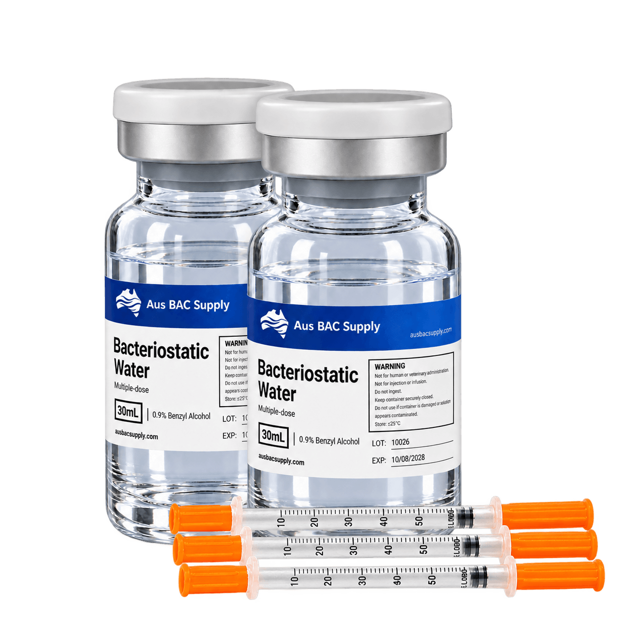 Aus BAC Supply Bacteriostatic Water + Syringes — 2-Item Bundle
