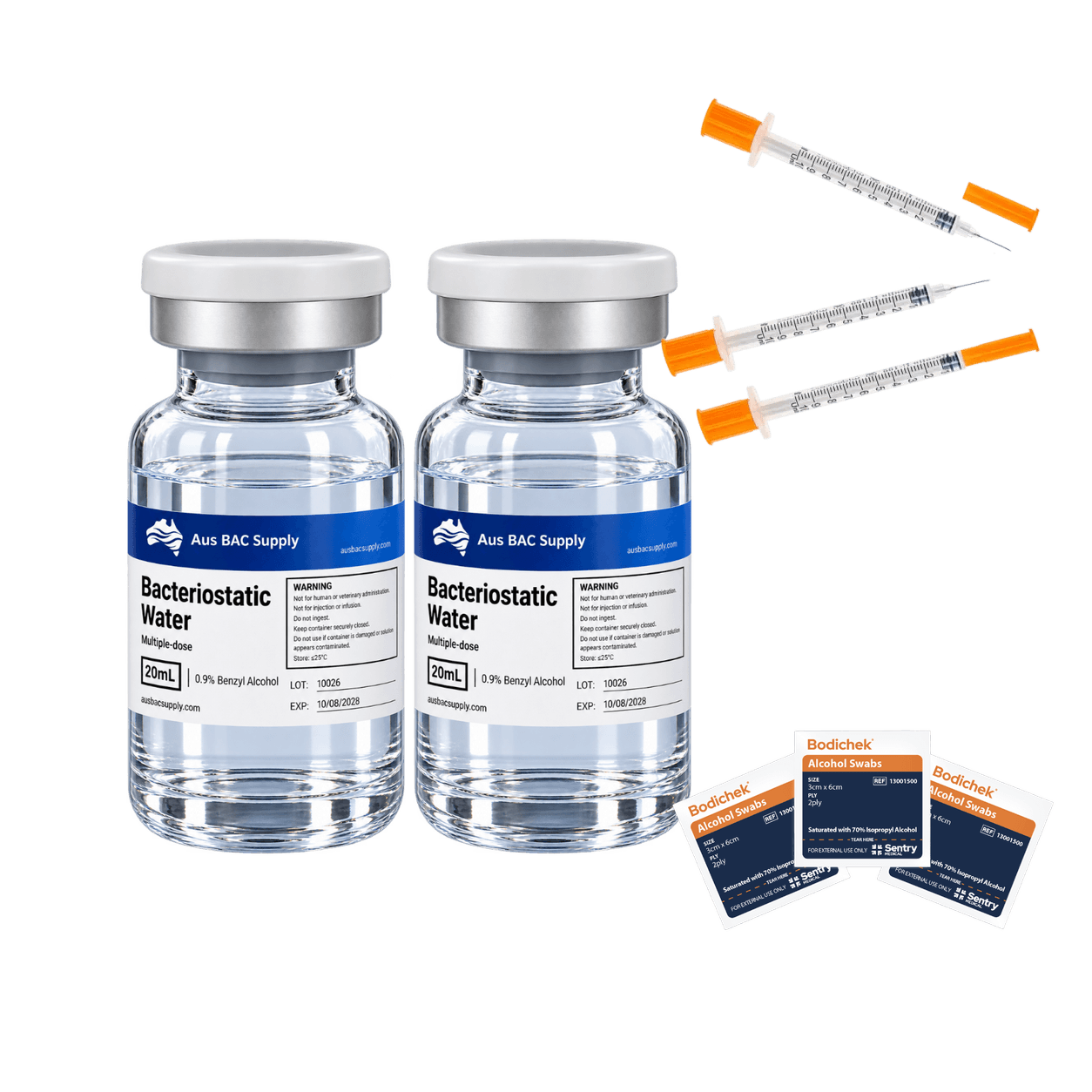 Aus BAC Supply Bacteriostatic Water, Syringes & Swabs — Restock Bundle — Kit